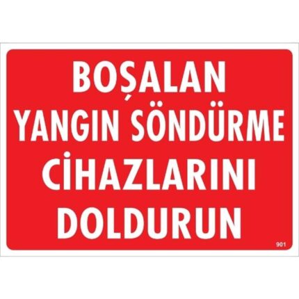 Boşalan Yangın Söndürme Cihazlarını Doldurun  Uyarı Levhası
